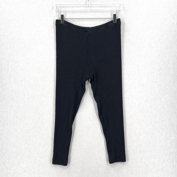VINTAGE JANTZEN Stretch Leggings Womens 10 Black Crinkle Knit Pull On Elastic - Picture 1 of 11